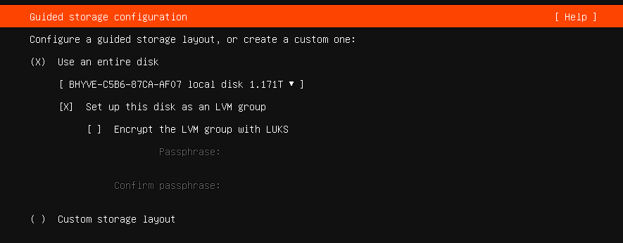 Linux installation storage selection